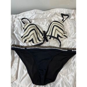 Victoria Secret VS Striped Bikini Push Up Set Bikini Black White Gold 34B / S‎